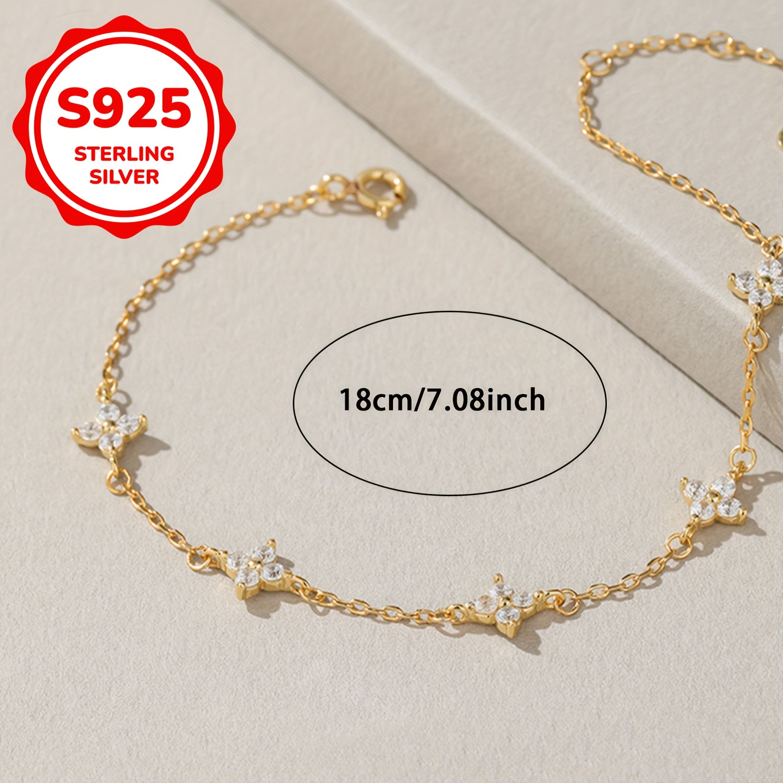 S925 Silver Sparkling Four Leaf Clover Bracelet